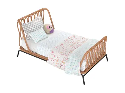 Rattan Kids Twin Bed 3D model