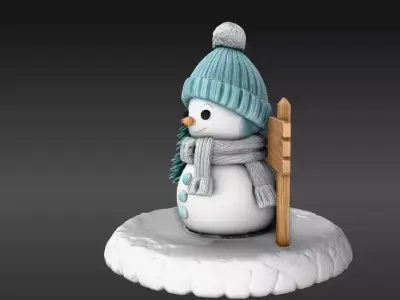 Cozy Snowman Decor Set 3D Scene Model Winter Figurine Christmas Low-poly 3D model
