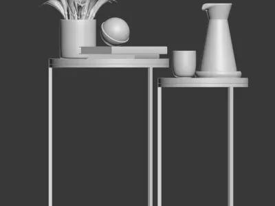 Round Nesting Side Tables Set - Marble Antique Brass 3D model