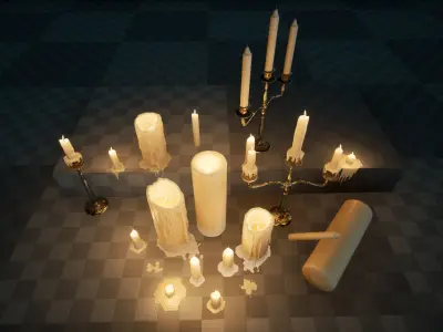 Melting Candle Pack For Unreal Engine 4 Low-poly 3D model