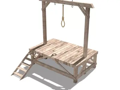 Gallows wooden platform with rope hanging from it Low-poly 3D model