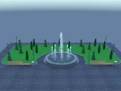Model fountain and bench Free low-poly 3D model