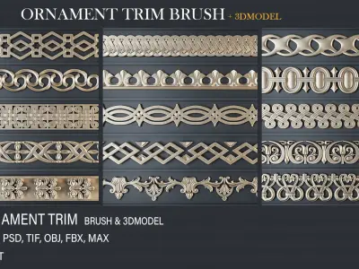 60 Ornament Trim Brush- 3D Models  Low-poly 3D model