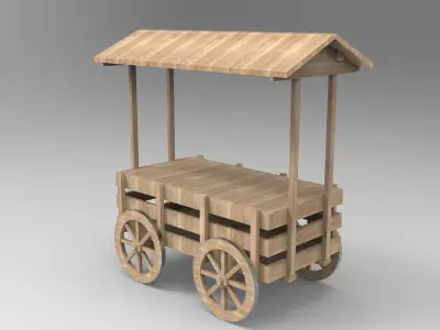 wooden food cart lowpoly model Low-poly 3D model