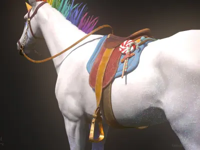Rainbow Horse Animated Asset Low-poly 3D model