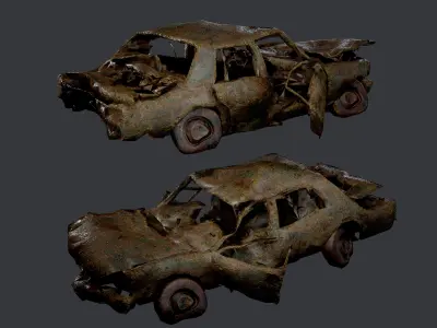 Apocalyptic Damaged Destroyed Vehicle Car Game Ready 14 Low-poly 3D model