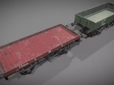 1-plank - 3plank rail wagon Low-poly 3D model