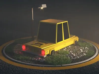 Taxii car with light Low-poly 3D model