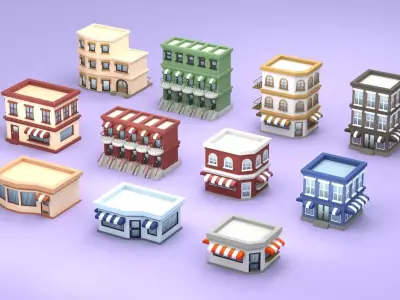 Cartoon Low Poly Building Pack Set1 Low-poly 3D model