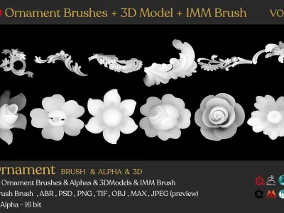 100 Ornament Brushes   3D Model   IMM Brush Vol 04 Low-poly 3D model