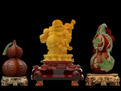 Chinese display stand with Buddha and  gourd  3D model