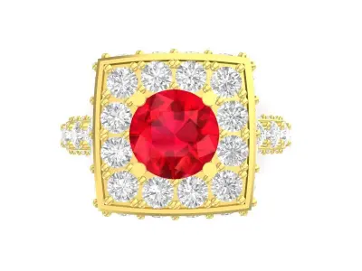 Luxury Square Halo Ruby Ring for Women 3522 3D print model