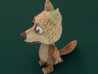 Cartoon Red Wolf Rigged 3D Model Low-poly 3D model
