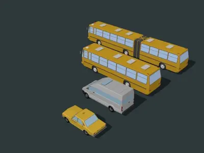 A set of urban passenger transport Low-poly 3D model