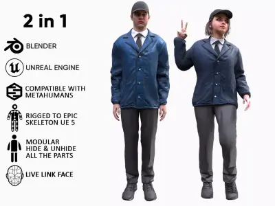 Mens and Womens Agent Uniform 1 3D Model Collection