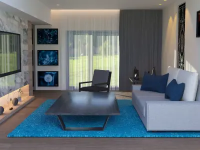 interior modern living room with rug Free 3D model