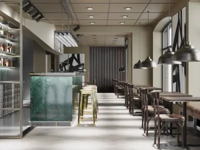 Restaurant interior design  Low-poly 3D model