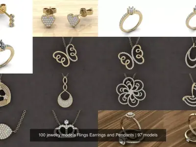 100 jewelry models Rings Earrings and Pendants 3D Model Pack