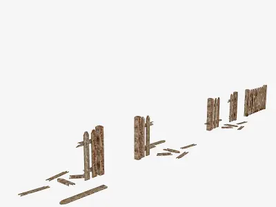broken garden fence Low-poly 3D model