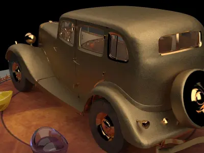 Chinese gold ingot with classic car 3D model