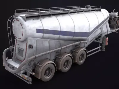 Dusty Cement Trailer White Rigged All PBR Unity UE Textures Low-poly 3D model