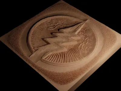 Lightning Bolt Circle CNC 3d Print High Relief Sand Casting 3D print model