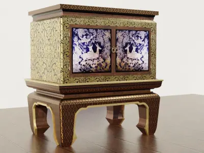 Antique luxury golden asian thai style bookcase cabinet chest 3D model