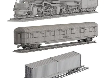 Trains with Lacomative  Train car and Conteiner train Low-poly 3D model