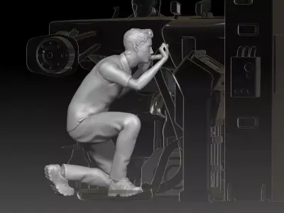 mechanic 2 at work in the garage during the Formula 1 3D print model
