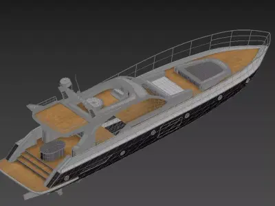Luxury Flybridge Motor Yacht Black and White with Teak Decks 3D model