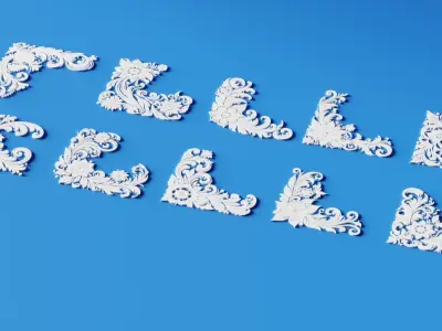 Floral Flourish Bundle 10 Corner Curve Beauties  Low-poly 3D model