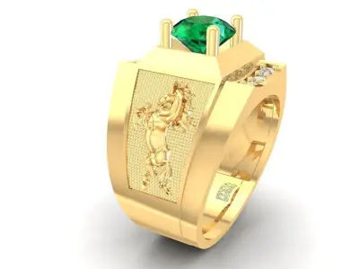Luxury Horse Engraved Men Diamond Ring 3097 3D print model