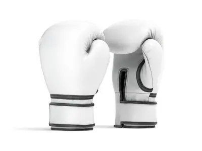 White Leather Boxing Gloves - sparring kickboxing equipment 3D model