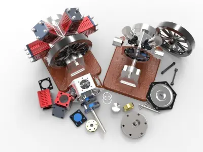 Miniature Pneumatic 6 Cylinder Radial Engine Free 3D model