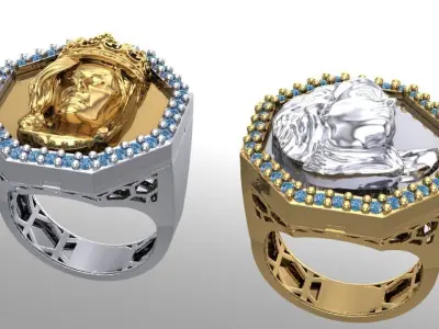 top Octagonal ring with queens 3D print model