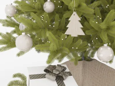 Set Christmas tree 12 wtih fireplace and garland mistletoe 2017 3D model