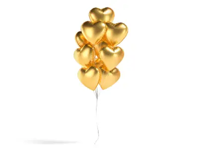 Gold Heart Balloon Bouquet - helium foil balls bunch 3D model