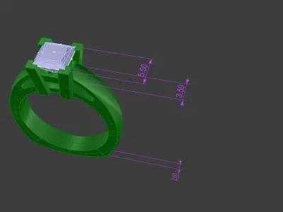 Princess Cut Ladies Diamond Ring V-Prong Setting Gold Silver 3D print model