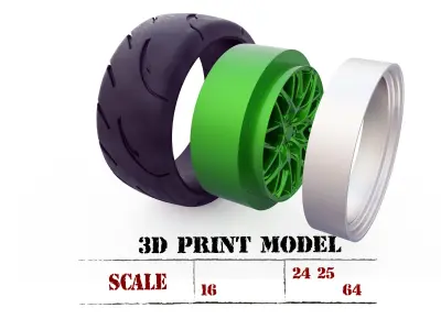 High detail Wheel 3d model STL files for Scaled Tire Rims 3D print model