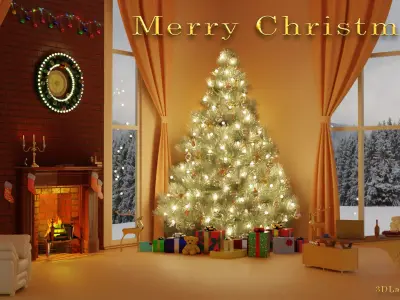 Christmas in a house in the woods 3D model