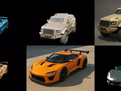 Sport Car bundle 8 pack 100 glb 3D model