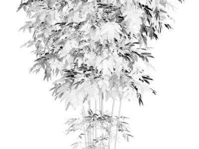 Young bamboo bunch in steel pot 3D model