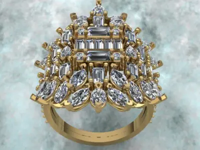 Luxury Baguette Marquise Diamond Ring 3D print model