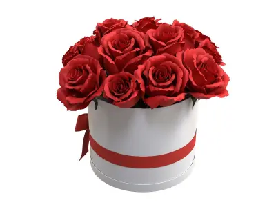 Red Rose Bouquet Box with a Bow Strip Low-poly 3D model