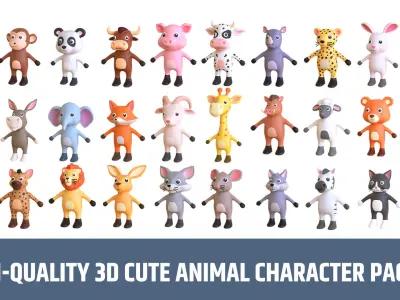 High-Quality 3D Cute Animal Character Pack 01 Low-poly 3D model