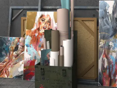 A set of decorative elements with easel 3D model