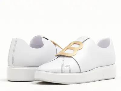Balmain White Leather B Court Sneakers With Monogram Low-poly 3D model