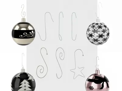 Black and White Baubles Collection with Hooks 3D model