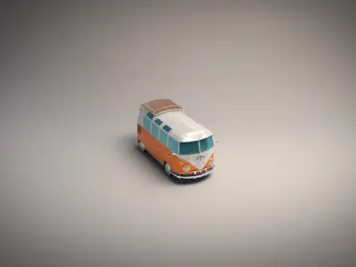 Low-Poly Cartoon VW Transporter Bus Low-poly 3D model