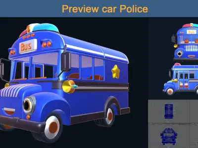 Asset - Cartoons - Car - Police - Rig Low-poly 3D model